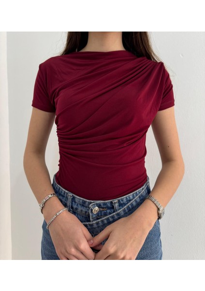 Kısa Kollu Bel Büzgülü Sandy Bluz