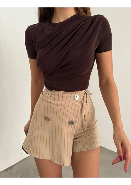 Kısa Kollu Bel Büzgülü Sandy Bluz fiyatları