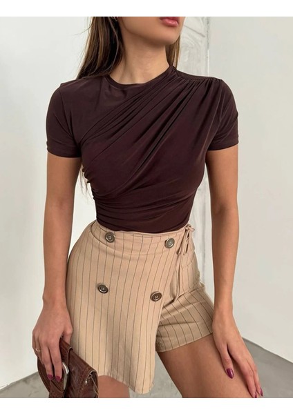 Kısa Kollu Bel Büzgülü Sandy Bluz modelleri