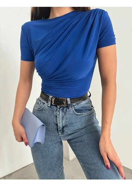 Kısa Kollu Bel Büzgülü Sandy Bluz