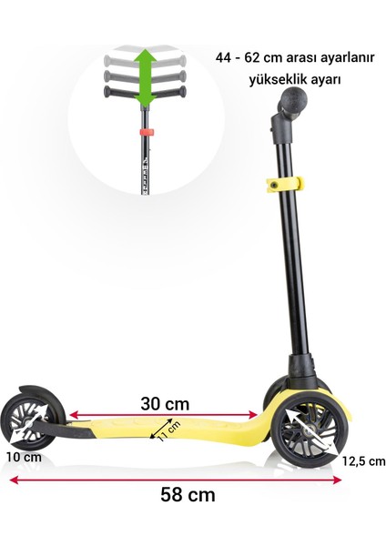 Turbo 3 Tekerli Yükseklik Ayarlı Scooter, Sarı