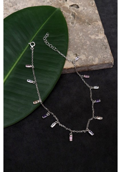 925 Ayar Gümüş Rodyum Kaplamalı Baget Zirkon Taşlı Halhal fiyatları