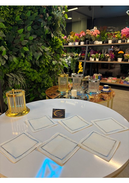 Kokteyl Peçetesi, Gümüş Çerçeveli Desenli Kare Kahve Tepsisi Peçeteliği,6'lı Sunumluk Peçete fiyatları