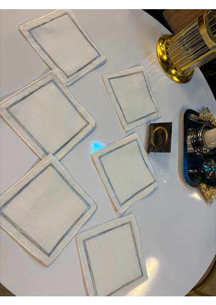 Kokteyl Peçetesi, Gümüş Çerçeveli Desenli Kare Kahve Tepsisi Peçeteliği,6'lı Sunumluk Peçete modelleri