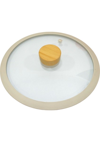 16 cm Bej Silikon Cam Kapak ve Ahşap Kulp