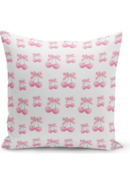 Fiyonklu Kiraz Serisi Çift Tarafı Dijital Baskılı Kırlent Kılıfı (Cherry With Bow)