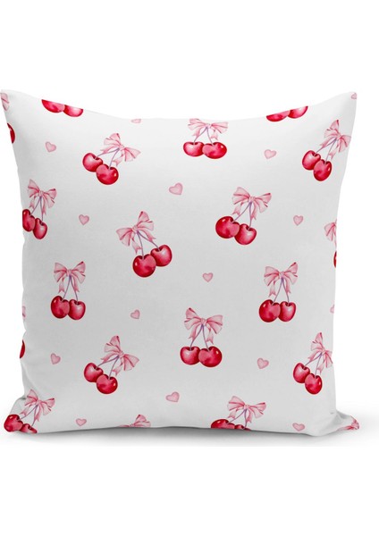 Fiyonklu Kiraz Serisi Çift Tarafı Dijital Baskılı Kırlent Kılıfı (Cherry With Bow)
