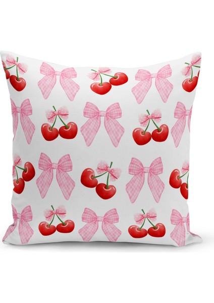 Fiyonklu Kiraz Serisi Çift Tarafı Dijital Baskılı Kırlent Kılıfı (Cherry With Bow)