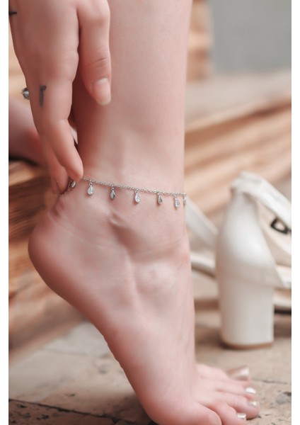 925 Ayar Gümüş Halhal - Küçük Damla Formlu Taşlı, Şık Tasarım