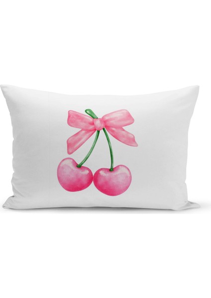 Fiyonklu Kiraz Serisi Çift Tarafı Dijital Baskılı Kırlent Kılıfı (Cherry With Bow)