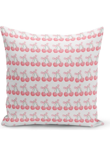 Fiyonklu Kiraz Serisi Çift Tarafı Dijital Baskılı Kırlent Kılıfı (Cherry With Bow)