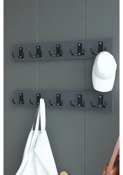 Ikili Portmanto Duvar Askılığı Elbise Askılığı Antrasit ASKI-002-4 - 50 cm fırsatları