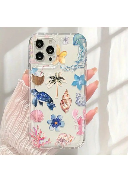 Şeffaf Deniz Kaplumbağı Yengeç Hindistan Cevizi Tasarımı ile Tam Kapaş Tpu Kılıf, Apple iPhone Modelleri Için Düşmeye Karşı Koruma Sunar. modelleri