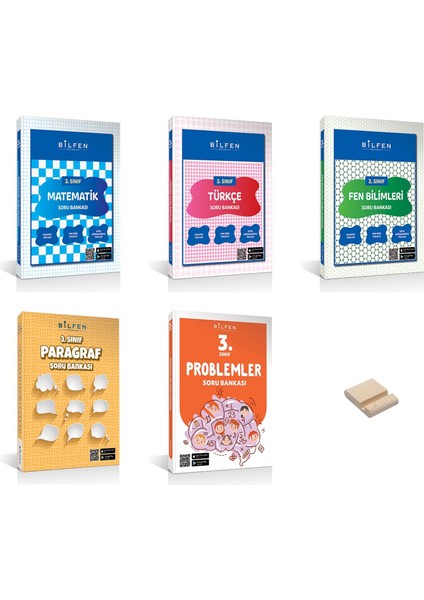 3. Sınıf Matematik Türkçe Fen Problem ve Paragraf 5li Set Soru Bankası + Telefon Tutucu