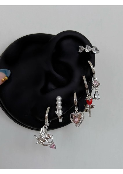 Çelik Silver Eros 6 Lı Küpe Seti