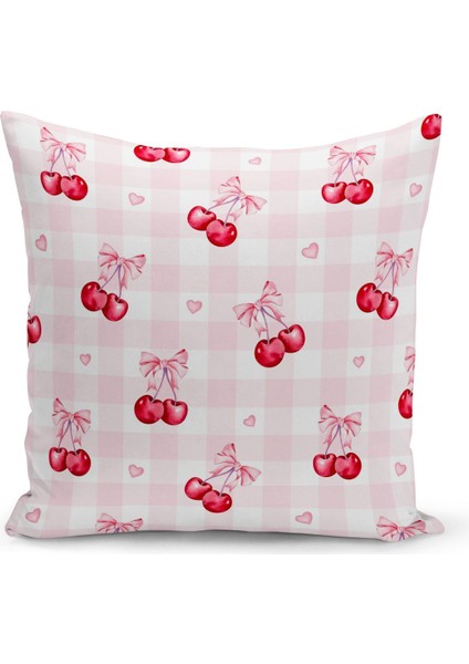 Fiyonklu Kiraz Serisi Çift Tarafı Dijital Baskılı 4'lü Kırlent Kılıfı Seti (Cherry With Bow) modelleri