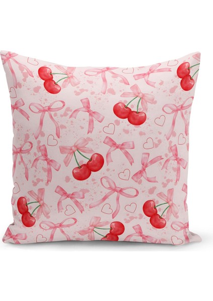 Fiyonklu Kiraz Serisi Çift Tarafı Dijital Baskılı 3'lü Kırlent Kılıfı Seti (Cherry With Bow) modelleri