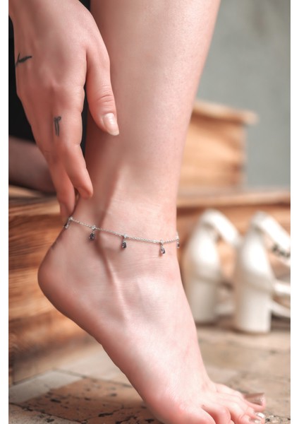 925 Ayar Gümüş , Lacivert Taşlı Damla Halhal