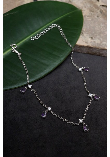 925 Ayar Gümüş , Lacivert Taşlı Damla Halhal fiyatları