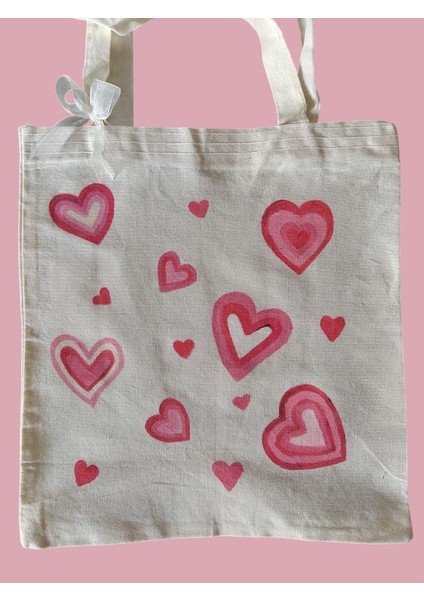 Pembe Kalp Desenli Ham Bez Çanta 35*40 Cm
