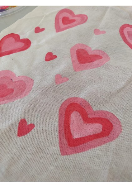 Pembe Kalp Desenli Ham Bez Çanta 35*40 Cm