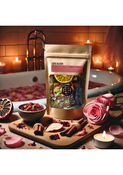 Kısou - Kişisel Spa - Love Bloom (Romantizm & Konfor) Doğal Bitkisel Banyo Karışım Seti
