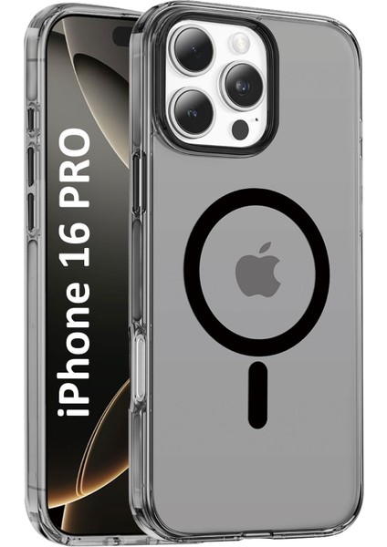 Apple iPhone 16 Pro Kılıf Siyah Şeffaf Sararmaz Magsafe Sert Pc Premium Kapak