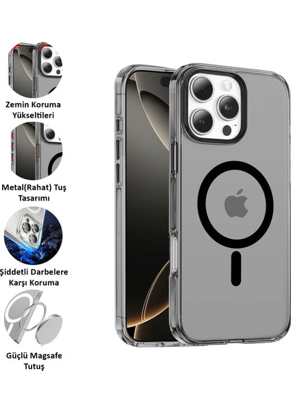 Apple iPhone 16 Pro Kılıf Siyah Şeffaf Sararmaz Magsafe Sert Pc Premium Kapak fiyatları