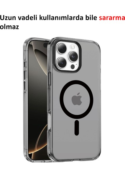 Apple iPhone 16 Pro Kılıf Siyah Şeffaf Sararmaz Magsafe Sert Pc Premium Kapak modelleri