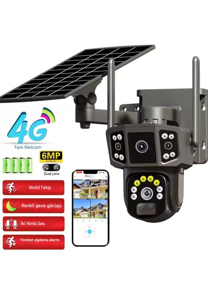 Güneş Enerjili 4G Sim Kartlı Sesli Güvenlik Kamerası 6MP Ultra HD Solar Panelli PTZ Kamera Hareket Algılama OKAM 3916