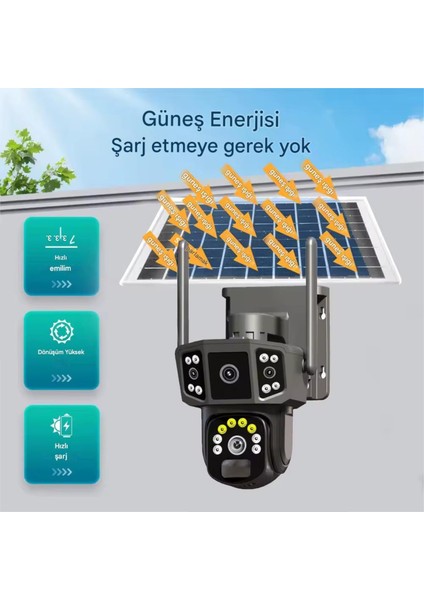Güneş Enerjili 4G Sim Kartlı Sesli Güvenlik Kamerası 6MP Ultra HD Solar Panelli PTZ Kamera Hareket Algılama OKAM 3916 fiyatları