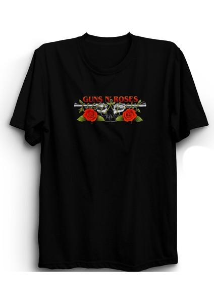Guns N' Roses, Horizontal Logo, Rock Metal Müzik Grubu Unisex %100 Pamuk Tişört