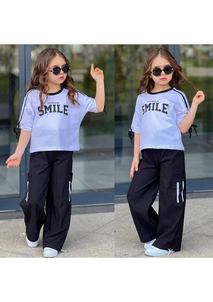 Kız Çocuk Eşofman Takımı Paraşüt Kumaş Alt Penye Üst 2'li Takım Siyah Renk SNM01