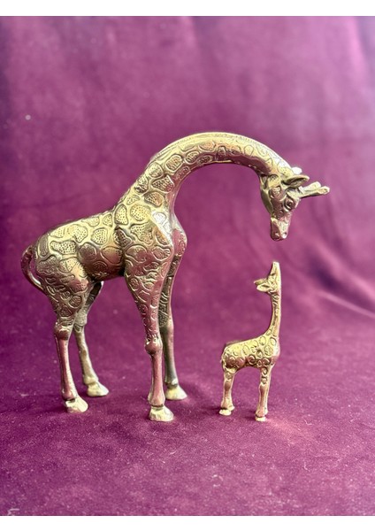 Pirinç Analı Kızlı Zürafa Obje , Hediyelik ,biblo ,süs Eşyası , Ev Dekorasyon