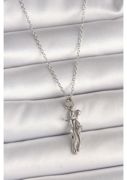 316L Çelik Gümüş Renk Zincir Sarılma Model Kadın Kolye