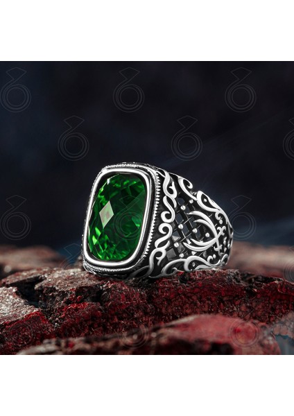 Gümüş Yeşil Zirkon Taşlı Zülfikar Tasarım Erkek Yüzük fiyatları