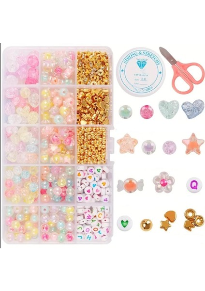 Şeffaf Içi Renkli Boncuk Harf Boncuk ve Ara Aparat Modelleri Takı Yapım Malzemeleri Seti