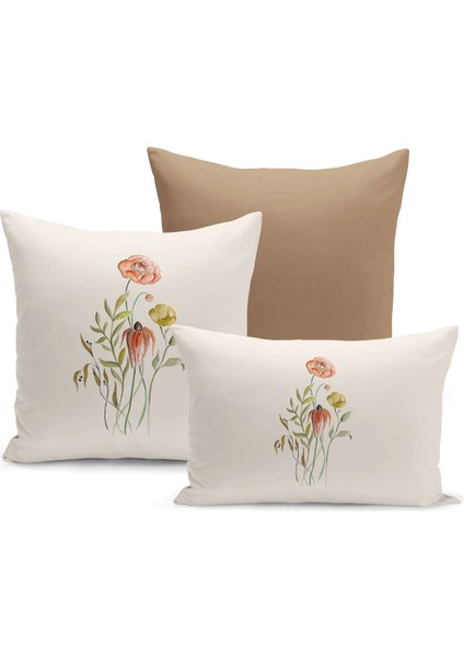 Flower Bahar Serisi Çift Tarafı Dijital Baskılı 3'lü Kırlent Kılıfı Seti (Spring)