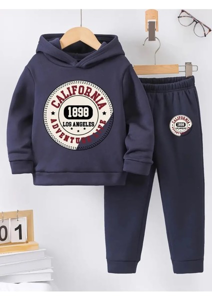 California Baskılı Siyah Gri Lacivert Kız Erkek Uniseks Çocuk Eşofman Takımı Beli Lastikli Rahat 5 6 7 8 9 10 11 12 Yaş