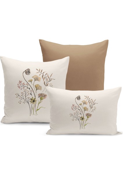 Flower Bahar Serisi Çift Tarafı Dijital Baskılı 3'lü Kırlent Kılıfı Seti (Spring)