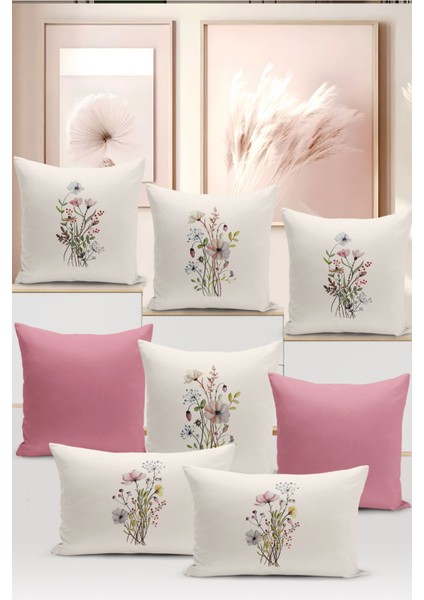 Flower Bahar Serisi Çift Tarafı Dijital Baskılı 8'li Kırlent Kılıfı Seti (Spring)