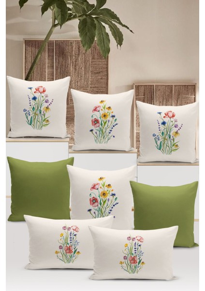 Flower Bahar Serisi Çift Tarafı Dijital Baskılı 8'li Kırlent Kılıfı Seti (Spring)