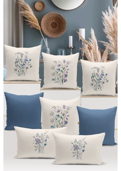Flower Bahar Serisi Çift Tarafı Dijital Baskılı 8'li Kırlent Kılıfı Seti (Spring)