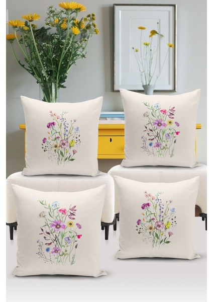 Flower Bahar Serisi Çift Tarafı Dijital Baskılı 4'lü Kırlent Kılıfı Seti (Spring) fiyatları