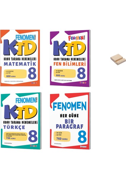 Fenomen Yayıncılık Lgs 8. Sınıf Matematik Fen Bilimleri ve Türkçe Konu Tarama Denemeleri ve Paragraf 4lü Set + Telefon Tutucu