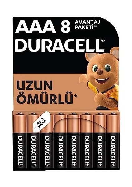 AAA Alkalim İnce Pil (8’li paket) 1,5 V LR03/MN2400 modelleri
