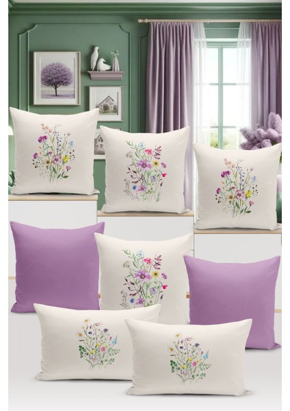 Flower Bahar Serisi Çift Tarafı Dijital Baskılı 8'li Kırlent Kılıfı Seti (Spring)