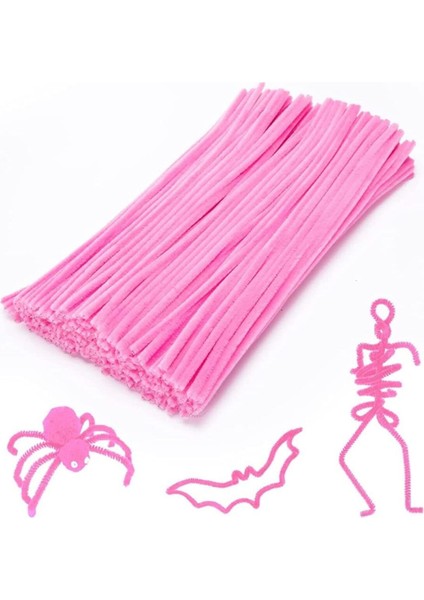 Pembe Renkli 50 Adet Şönil, Tüylü Tel, Eğitici Şönil Seti, 30 Cm, Peluş Tel