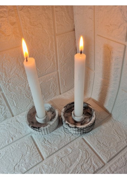 Pinterest Model Siyah Beyaz Geçişli Şamdanlık ve Beyaz Şamdan Mum 2' Li Set