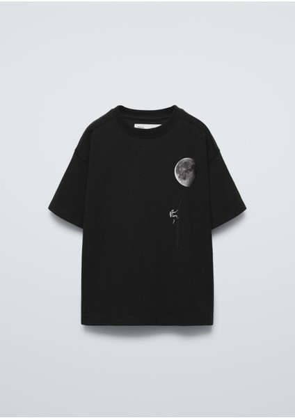 Astronot Baskılı Siyah Çocuk T-Shirt